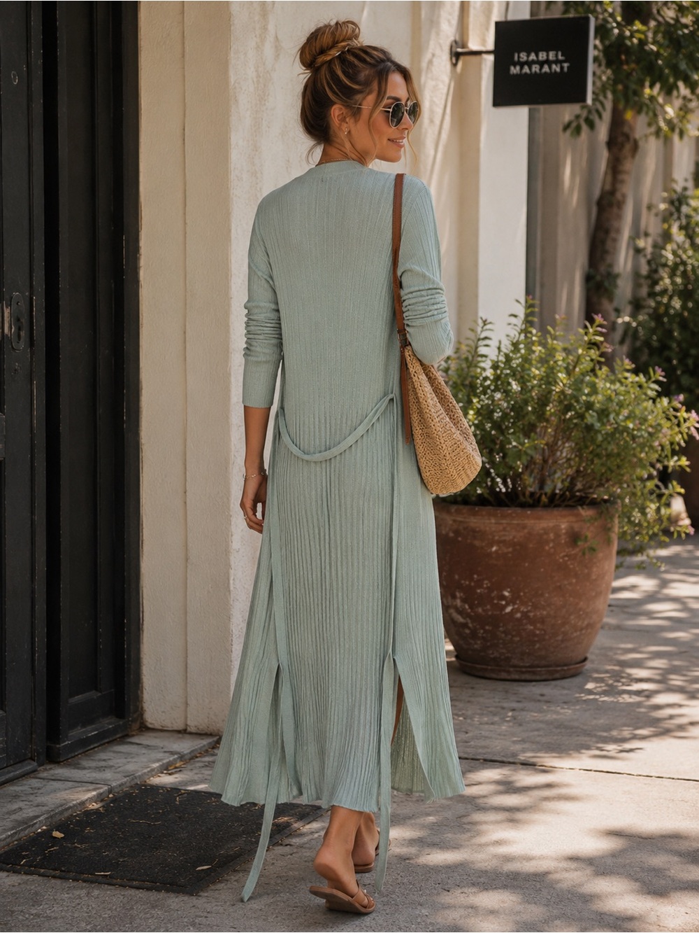 Love Token Sage Green Ribbed Duster Cardigan XS Long Open Front Knit - Picture 2 of 9